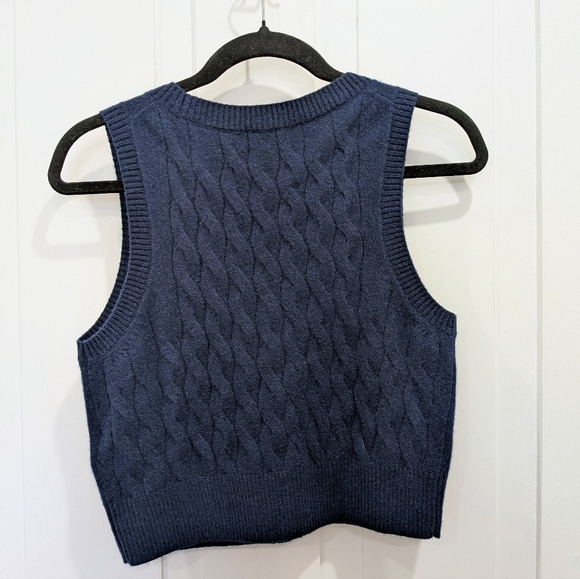 NWT J. Crew 100% Cashmere Navy V-Neck Cable Knit Sweater Vest | Xsmall - Picture 3 of 4